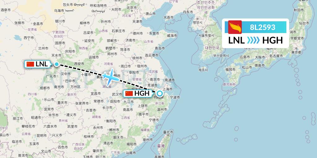 8L2593 Lucky Air Flight Map: Tianshui to Hangzhou