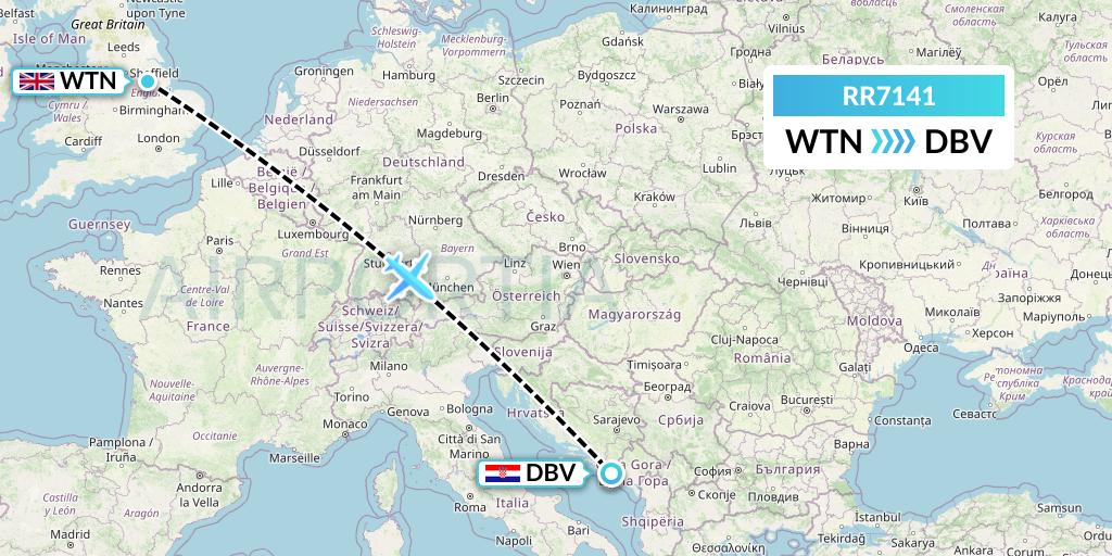 RR7141 Royal Air Force Flight Map: Waddington to Dubrovnik