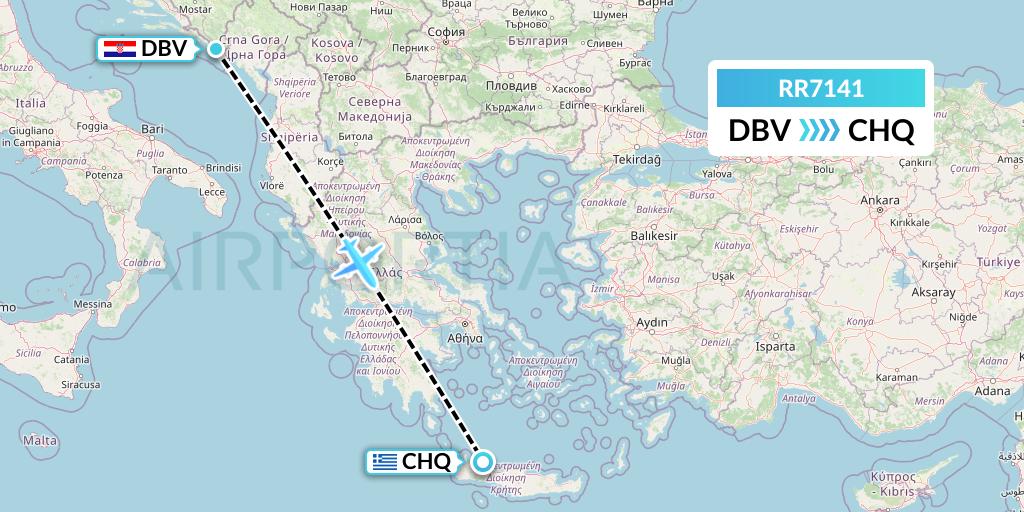 RR7141 Royal Air Force Flight Map: Dubrovnik to Chania
