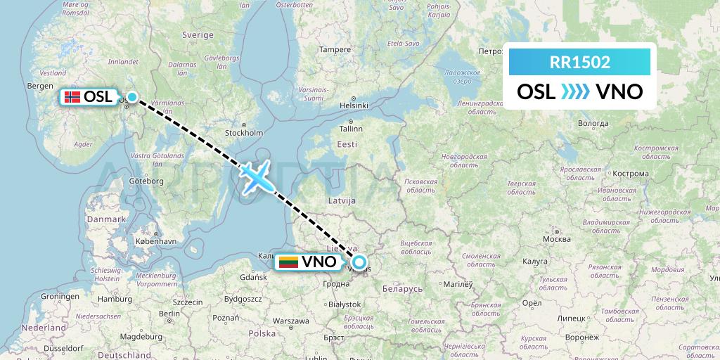 RR1502 Royal Air Force Flight Map: Oslo to Vilnius