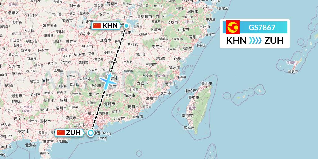 GS7867 Tianjin Airlines Flight Map: Nanchang to Zhuhai