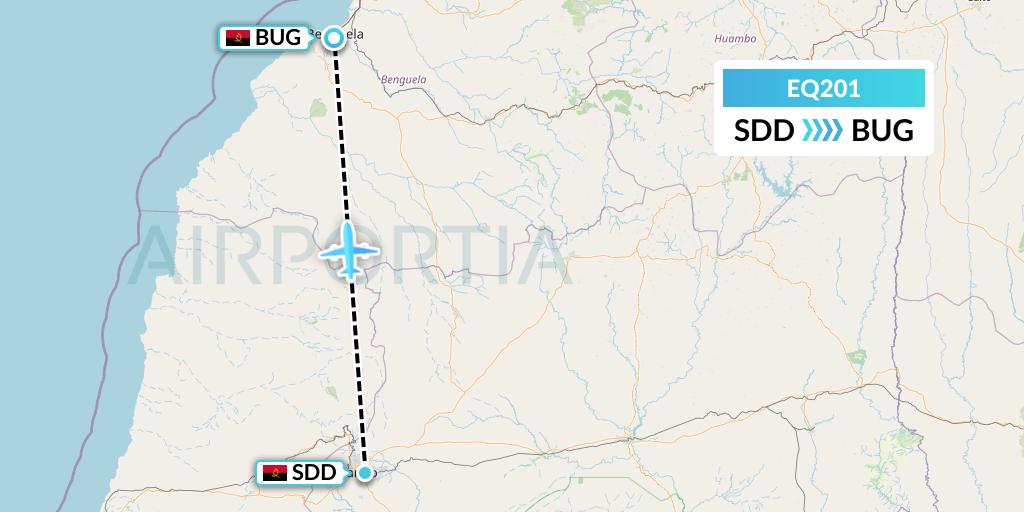 EQ201 Fly Angola Flight Map: Lubango to Benguela