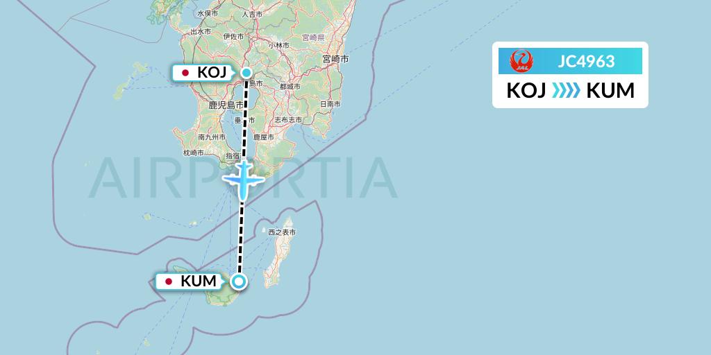 JC4963 Japan Air Commuter Flight Map: Kagoshima to Yakushima