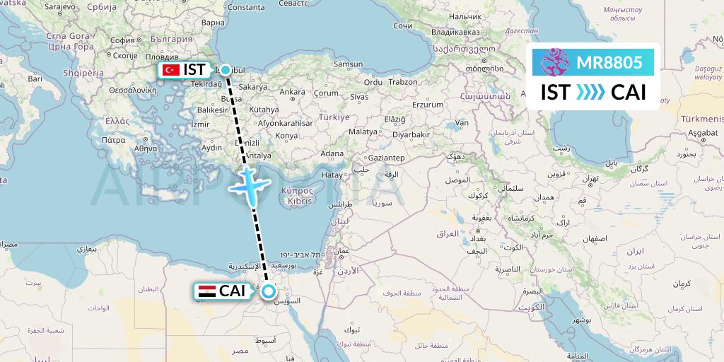 MR8805 Hunnu Air Flight Map: Istanbul to Cairo