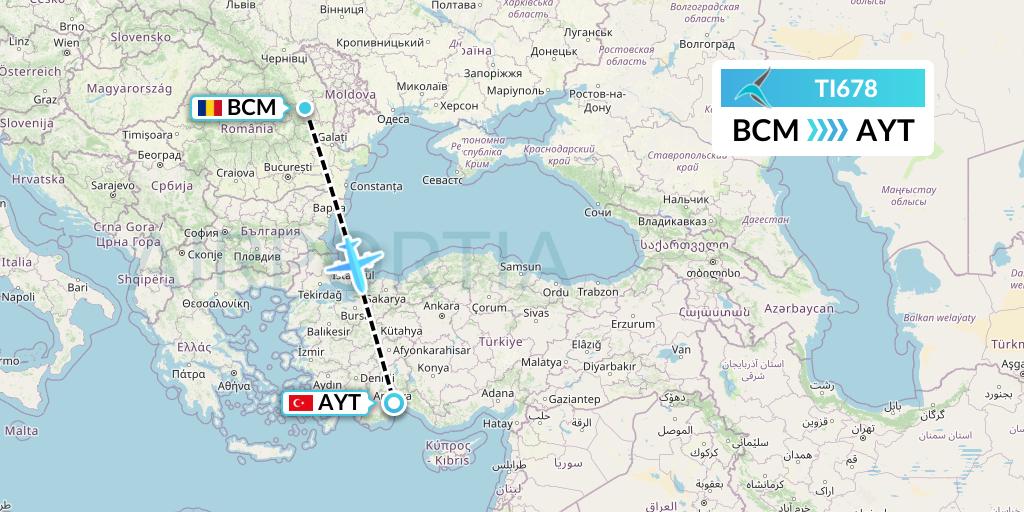 TI678 Tailwind Airlines Flight Map: Bacau to Antalya