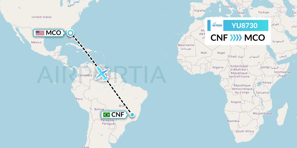 YU8730 EuroAtlantic Airways Flight Map: Belo Horizonte to Orlando