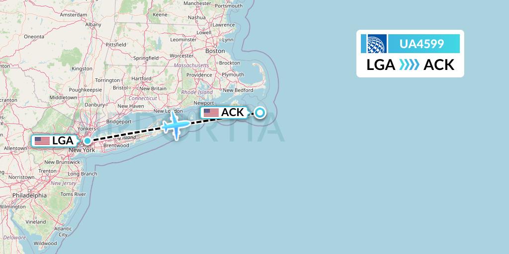 UA4599 United Airlines Flight Map: New York to Nantucket