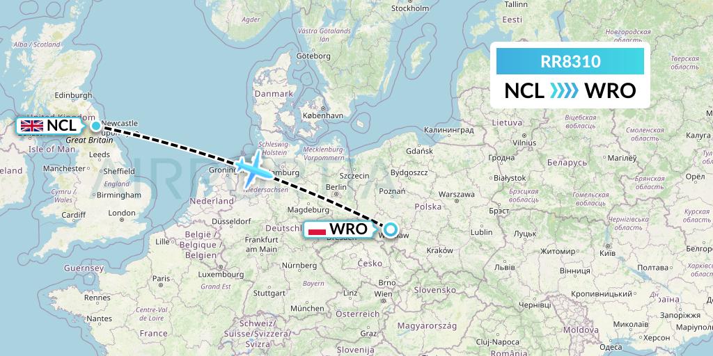 RR8310 Royal Air Force Flight Map: Newcastle to Wroclaw