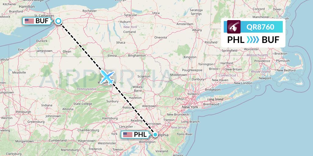 QR8760 Qatar Airways Flight Map: Philadelphia to Buffalo