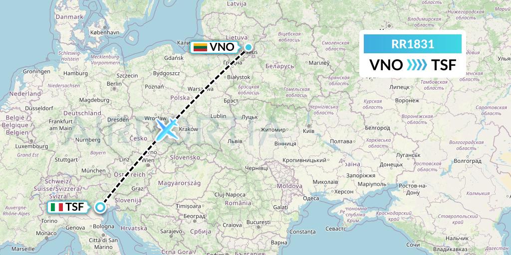 RR1831 Royal Air Force Flight Map: Vilnius to Treviso
