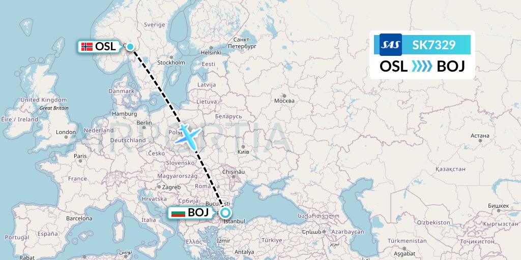 SK7329 SAS Flight Map: Oslo to Burgas