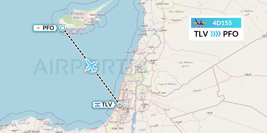 4D155 Air Sinai Flight Map: Tel Aviv to Pafos