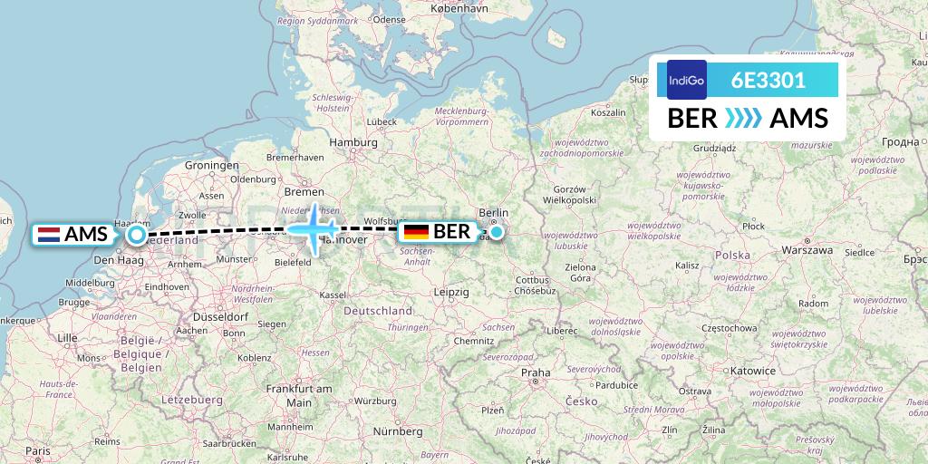 6E3301 IndiGo Airlines Flight Map: Berlin to Amsterdam