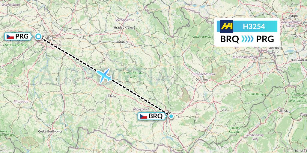 H3254 Harbour Air Flight Map: Brno to Prague