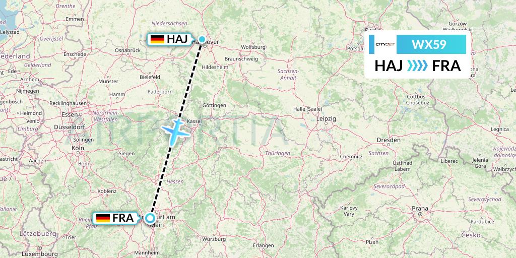 WX59 Cityjet Flight Map: Hannover to Frankfurt