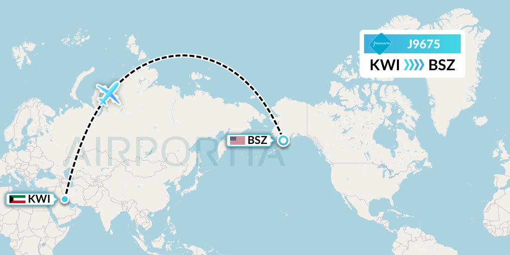 J9675 Jazeera Airways Flight Map: Kuwait City to Egegik