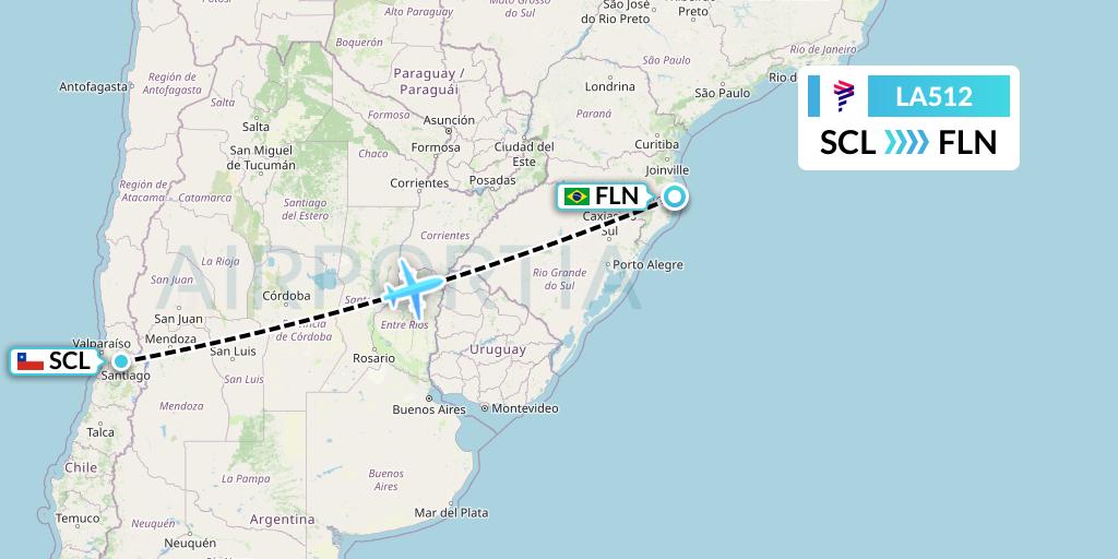 LA512 LAN Airlines Flight Map: Santiago to Florianopolis