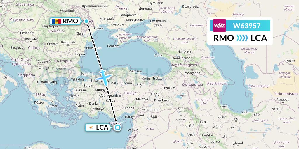 W63957 Wizz Air Flight Map: Chisinau to Larnaca