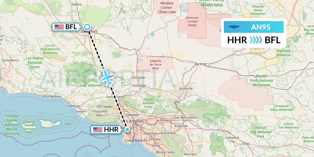 AN95 Advanced Air Flight Map: Hawthorne to Bakersfield