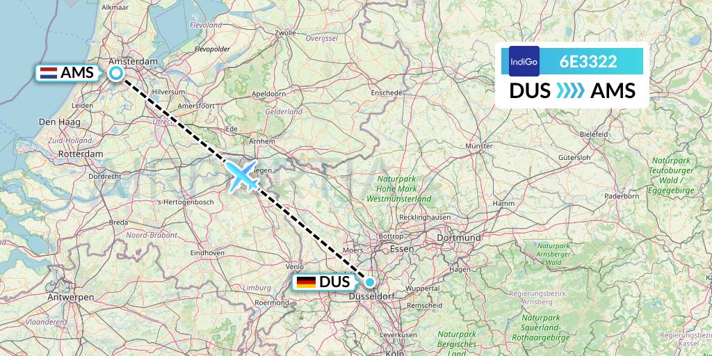 6E3322 IndiGo Airlines Flight Map: Dusseldorf to Amsterdam