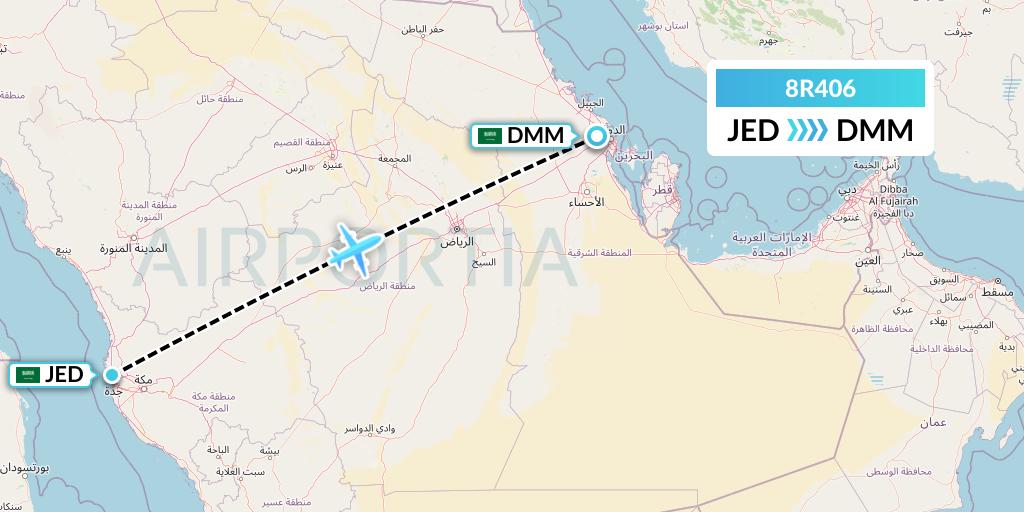 8R406 Amelia Flight Map: Jeddah to Dammam