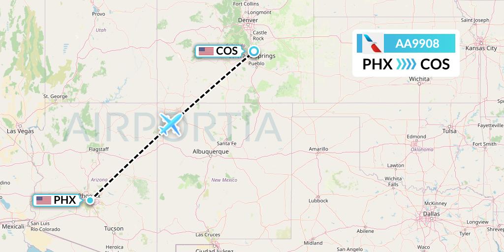 AA9908 American Airlines Flight Map: Phoenix to Colorado Springs