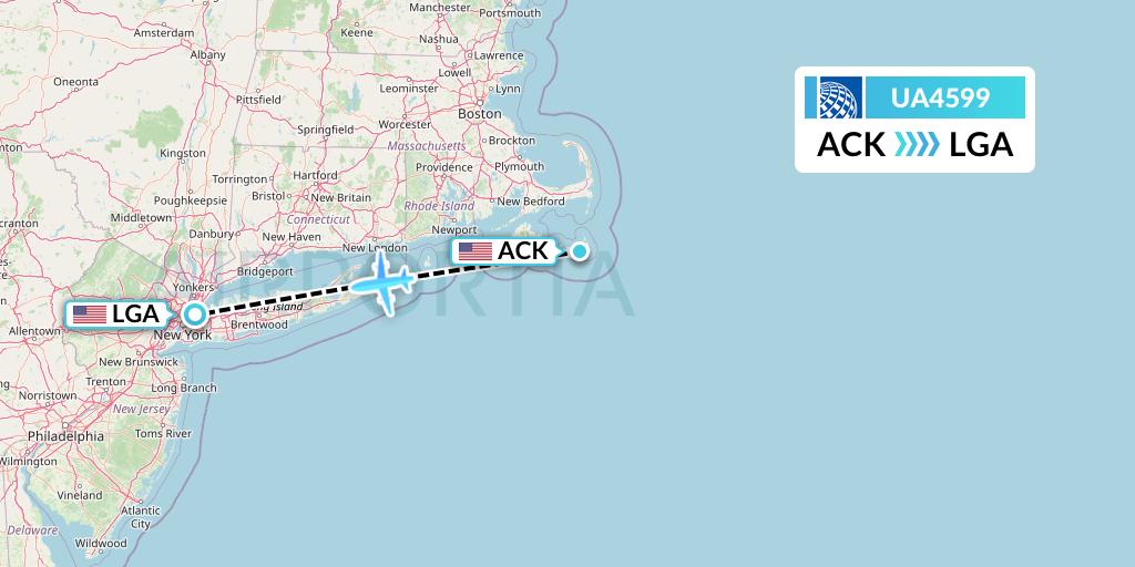 UA4599 United Airlines Flight Map: Nantucket to New York