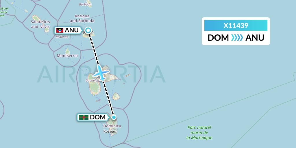 X11439 Nik Airways Flight Map: Dominica to Antigua