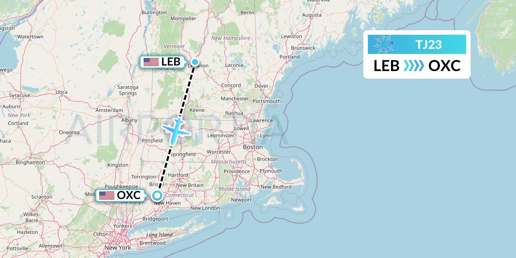 TJ23 Tradewind Aviation Flight Map: Lebanon to Oxford