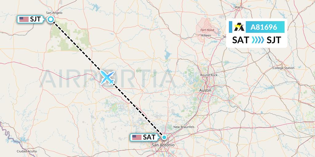 A81696 Aerolink Uganda Flight Map: San Antonio to San Angelo
