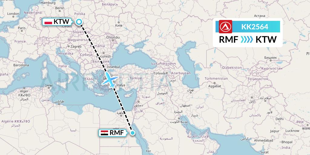 KK2564 Atlasjet Flight Map: Marsa Alam to Katowice