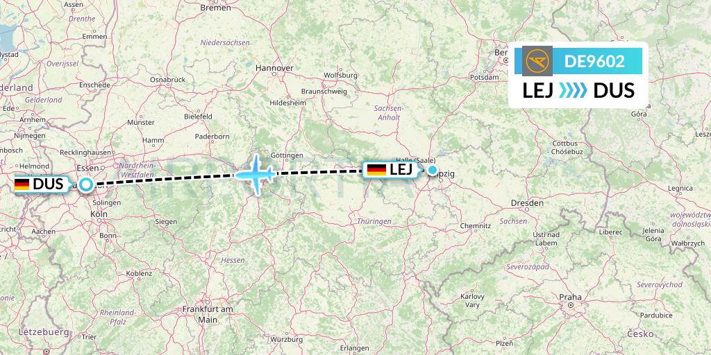 DE9602 Condor Flight Map: Leipzig to Dusseldorf