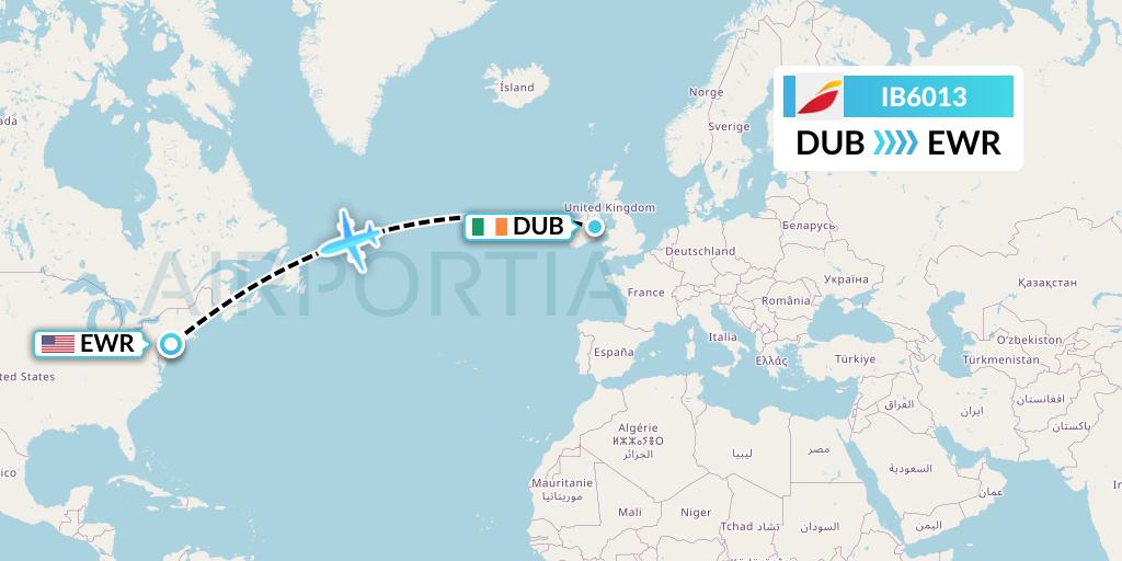 IB6013 Iberia Flight Map: Dublin to New York