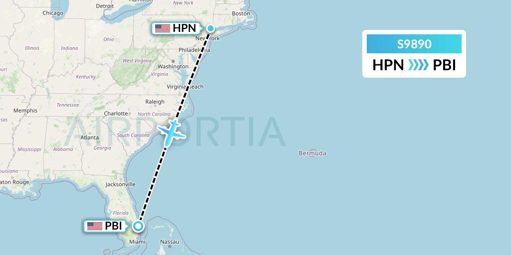 S9890 Flybig Flight Map: White Plains to West Palm Beach
