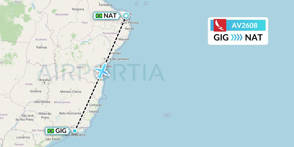 AV2608 Avianca Flight Map: Rio de Janeiro to Natal