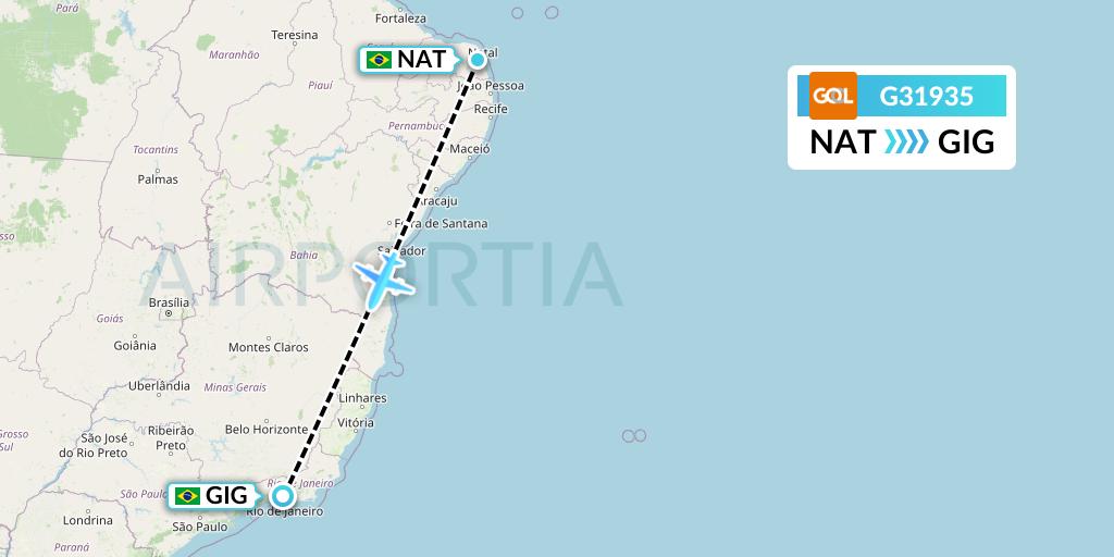 G31935 GOL Transportes Aeros Flight Map: Natal to Rio de Janeiro