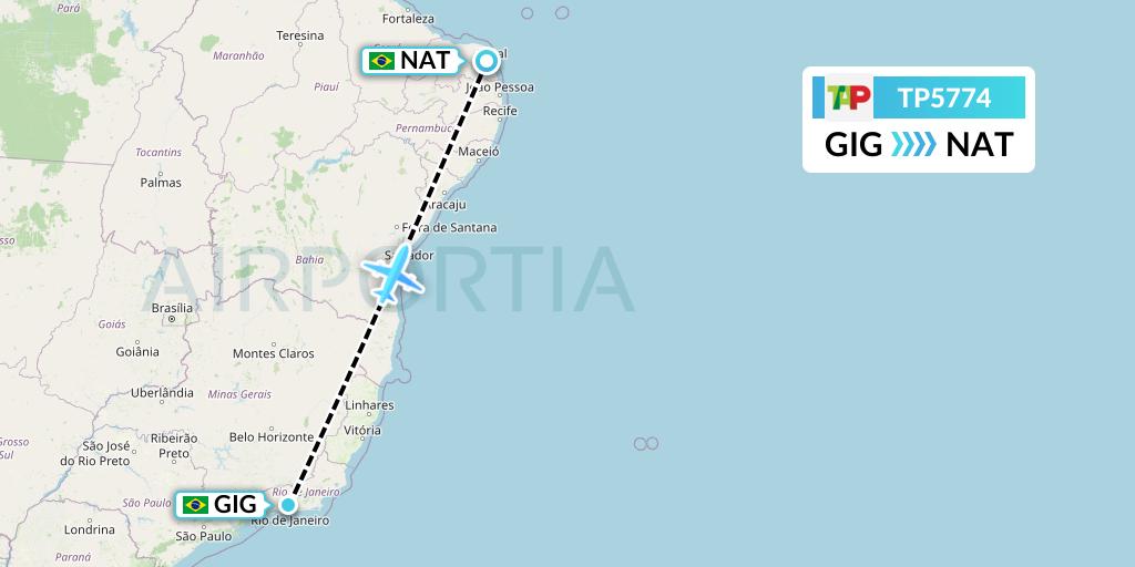 TP5774 TAP Portugal Flight Map: Rio de Janeiro to Natal