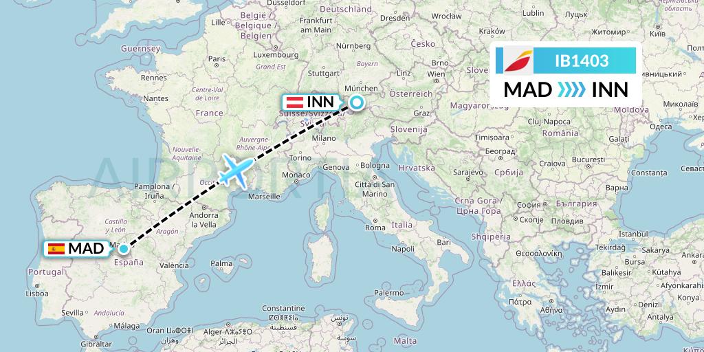 IB1403 Iberia Flight Map: Madrid to Innsbruck