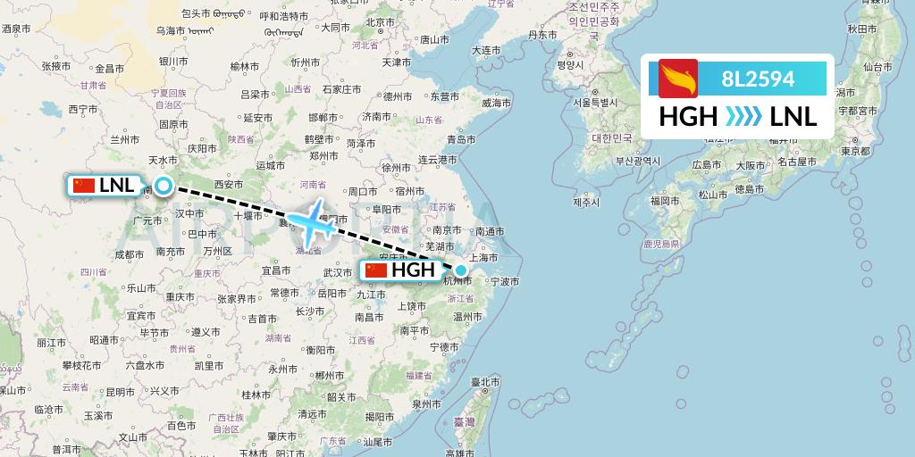 8L2594 Lucky Air Flight Map: Hangzhou to Tianshui