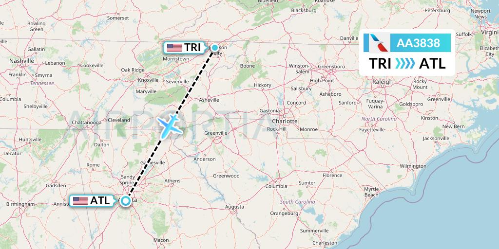 AA3838 American Airlines Flight Map: Blountville to Atlanta