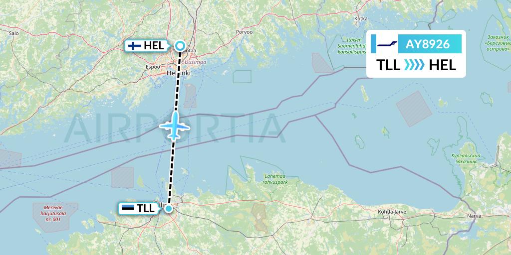 AY8926 Finnair Flight Map: Tallinn to Helsinki