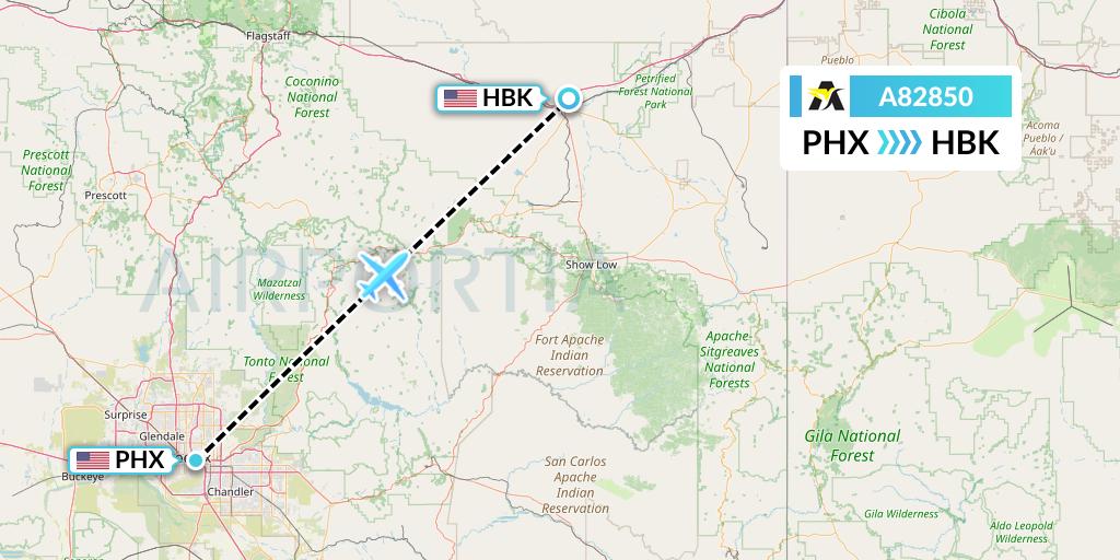 A82850 Aerolink Uganda Flight Map: Phoenix to Holbrook