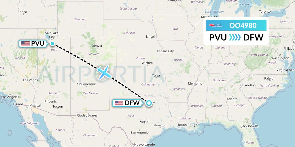 OO4980 SkyWest Airlines Flight Map: Provo to Dallas
