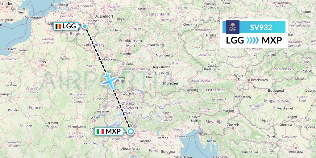 SV932 Saudi Arabian Airlines Flight Map: Liege to Milan