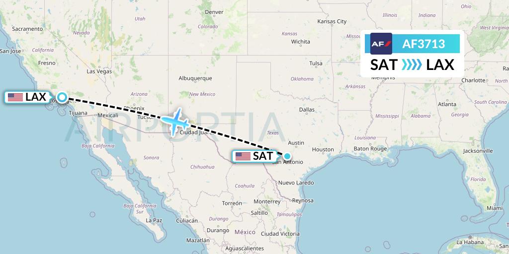 AF3713 Air France Flight Map: San Antonio to Los Angeles