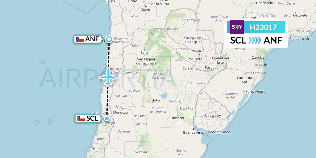 H23017 Sky Airline Flight Map: Santiago to Antofagasta