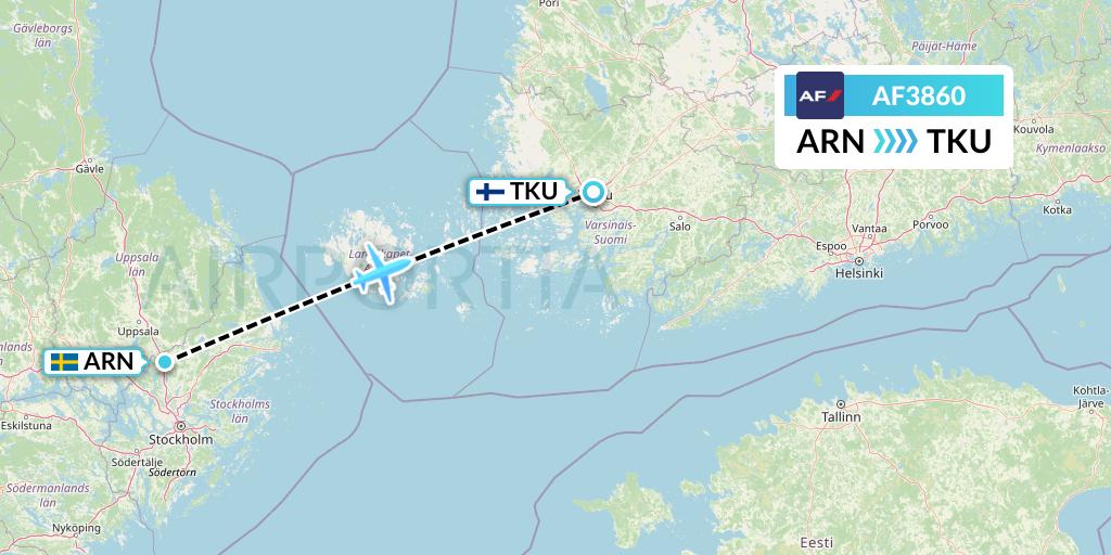 AF3860 Air France Flight Map: Stockholm to Turku