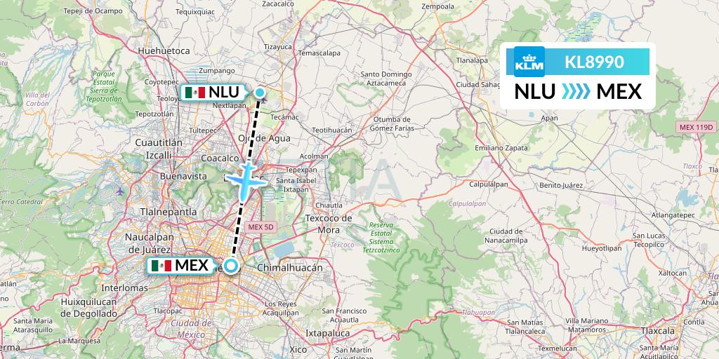 KL8990 KLM Flight Map: Reyes Acozac to Mexico City