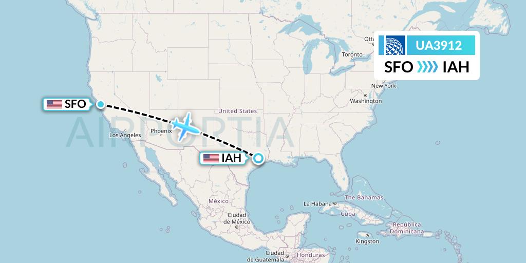 UA3912 United Airlines Flight Map: San Francisco to Houston