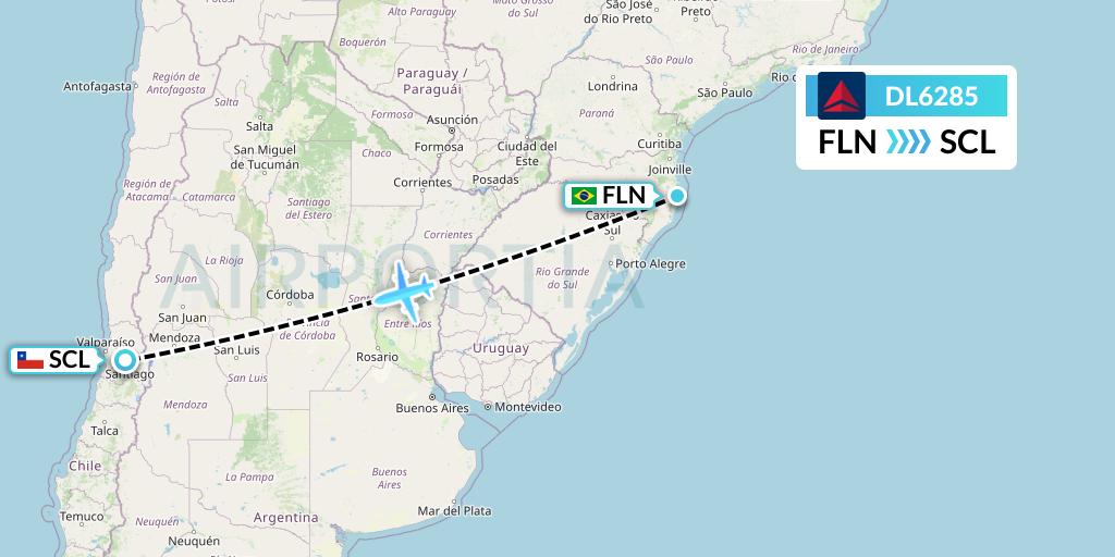 DL6285 Delta Air Lines Flight Map: Florianopolis to Santiago